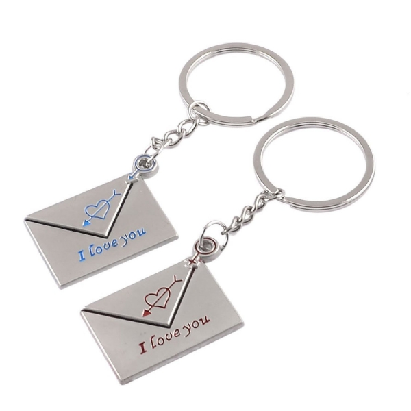 I Love You Envelopes Silver Metal Couple Keyrings Set Lovers Puzzle Key Chains