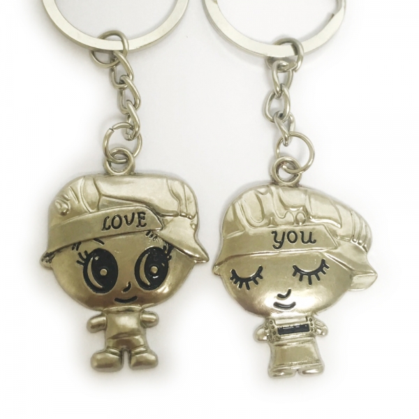Love You Boy Girl Silver Metal Couple Keyrings Lovers Puzzle Key Chains Set
