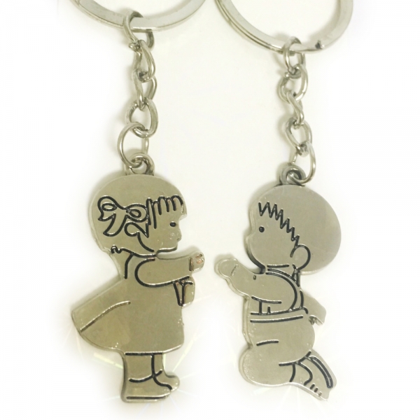 Boy Propose To Girl Silver Metal Couple Keyrings Lovers Puzzle Key Chains Set