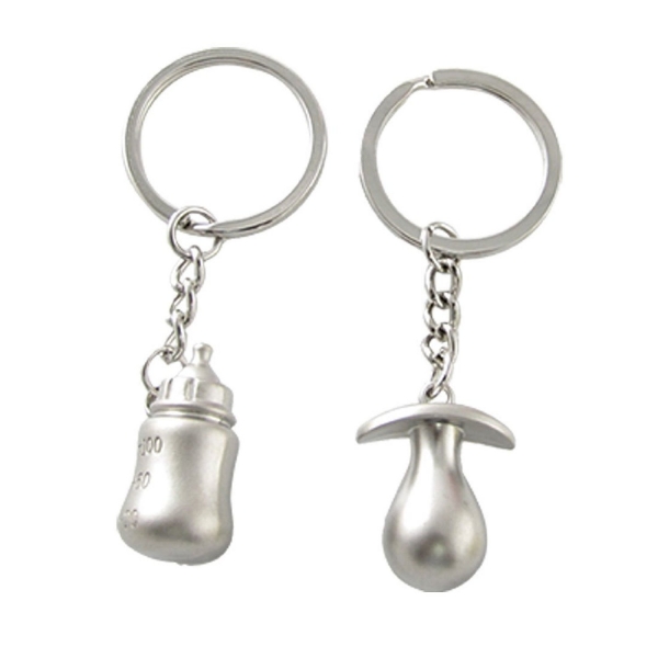 Baby Feeding Bottle Tummy Silver Metal Couple Keyrings Lovers Puzzle Key Chains Novelty Gift Present