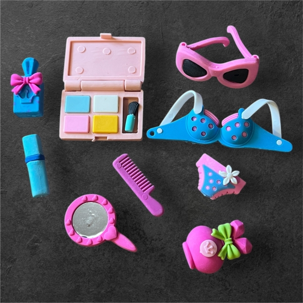 9pc Girls Summer Seaside Holiday Fashion Puzzle Erasers Novelty Fun Kids Rubbers