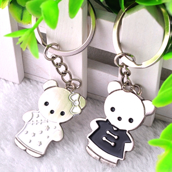 Mr Mrs Bear Animals Silver Metal Couple Keyrings Lovers Puzzle Key Chains