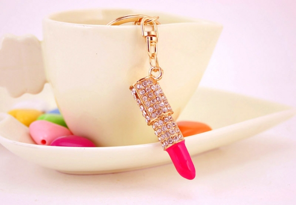 Red Lipstick Crystal Diamante Rhinestone Bag Charms Handbag Keyrings Pendant Key Chain