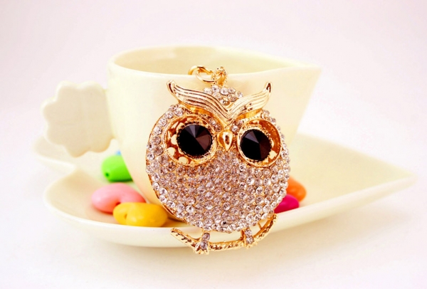 Diamante Crystal Owl Keyring Handbag Charm
