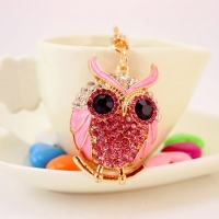 Pink Owl Birds Shaped Crystal Diamante Rhinestone Bag Charms Handbag Keyrings Pendant Key Chain