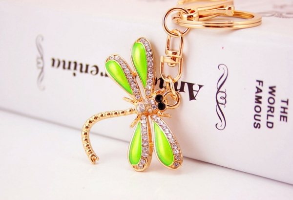 Green Dragonfly Animal Insect Crystal Diamante Bag Charms Handbag Keyring