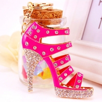 Large Pink High Heeled Shoe Shaped Crystal Diamante Rhinestone Bag Charms Handbag Keyrings Pendant