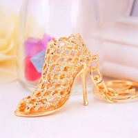 Gold Engraved High Heeled Shoe Women Ladies Boots Shaped Bag Charm Handbag Pendant Keyring Key Chain