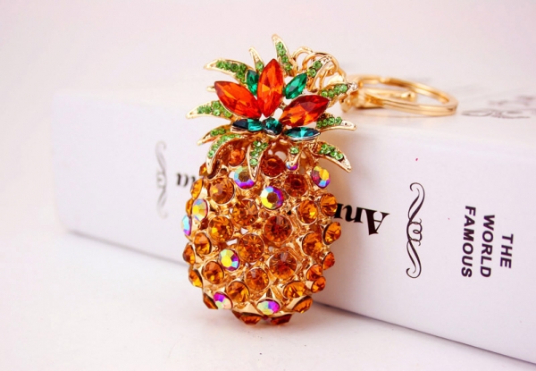 Large Pineapple Fruit Crystal Diamante Rhinestone Bag Charms Handbag Keyrings Pendant Key Chain