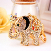 Gold Elephant Crystal Diamante Rhinestone Bag Charms Handbag Keyrings Pendant Key Chain