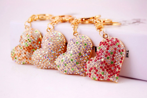 Heart Shape Crystal Diamante Rhinestone Bag Charms Handbag Keyrings Pendant Key Chain