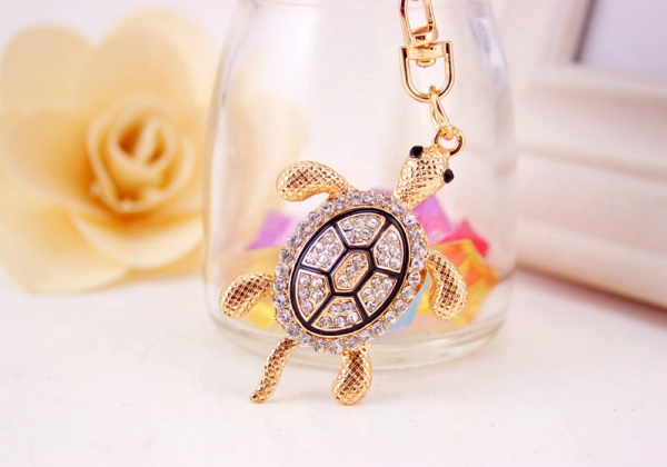 Tortoise Sea Animal Crystal Diamante Rhinestone Bag Charms Handbag Keyrings Pendant Key Chain