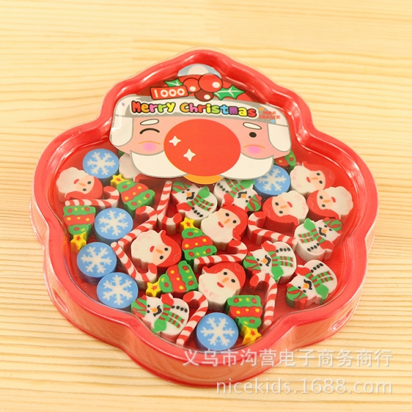 30 pc Mini Christmas Tree Santa Claus Snowman Xmas Candies Rubber Erasers Gift