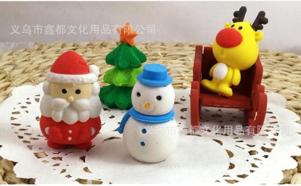 Santa Claus Christmas Tree Reindeer Snowman Rubber Erasers