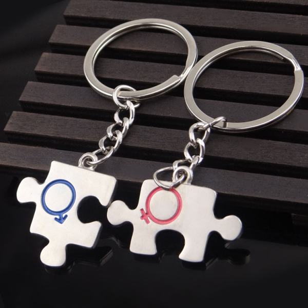 Jigsaw Puzzles Shaped Silver Metal Couple Keyrings Lovers Puzzle Key Chains