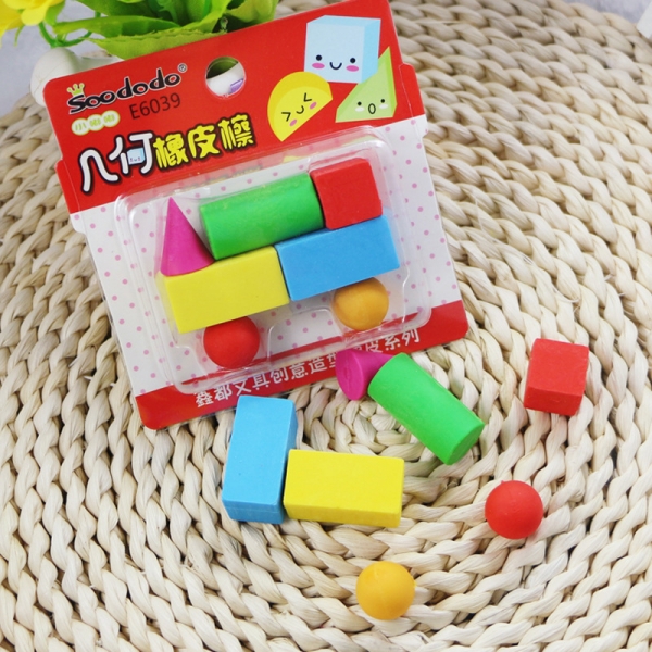 7 Pc Cute Building Bricks Train Shaped Erasers Set Novelty Fun Kids Rubbers