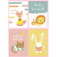 4pk Woodland Animals Cat Rabbit Fox Lion Cute Mini Notebooks Small Memo Pads
