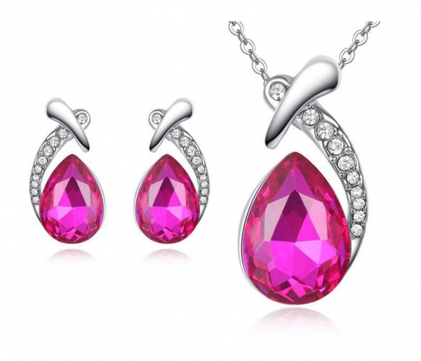 Waterdrop Silver Necklace And Earrings Set Costume Jewellery Crystal Diamante Rhinestones