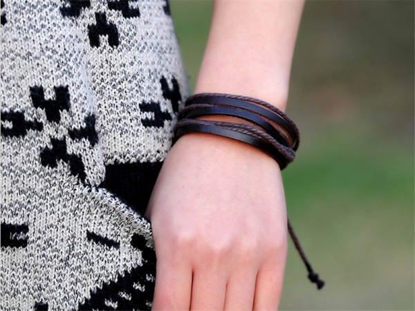 Black Ropes Adjustable Leather Wristband Bracelet Mens Womens Teens Boys Girls