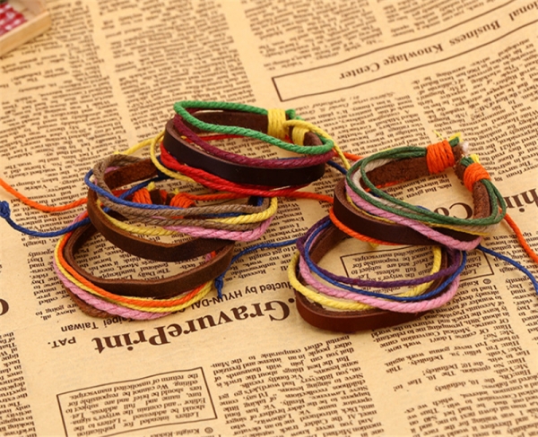 Colourful Ropes Brown Adjustable Leather Wristband Bracelet Mens Womens Teens