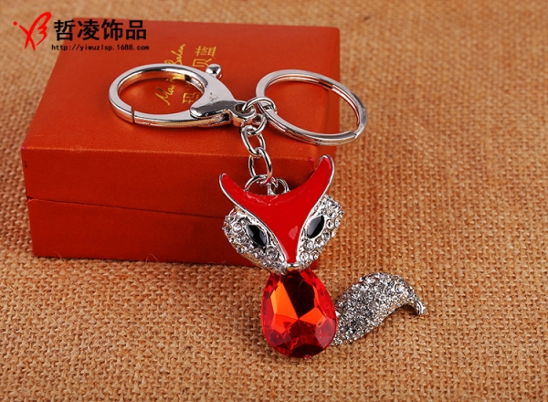 Sparkling Diamante Rhinestone Red Fox Animal Shaped Bag Charms Handbag Pendant Keyring Key Chain