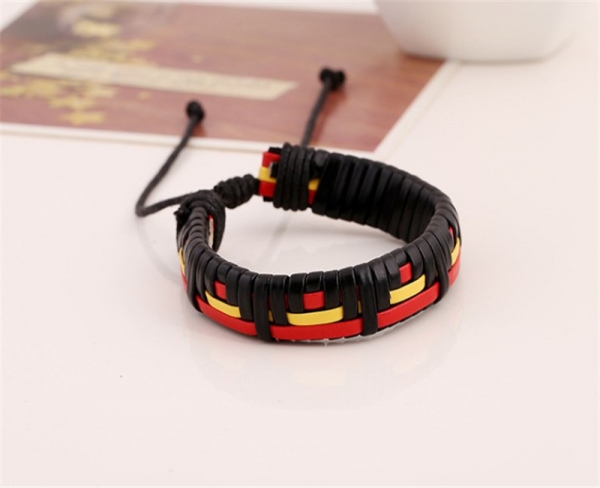 Black Braided Adjustable Leather Wristband Bracelet Mens Womens Teens Boys Girls