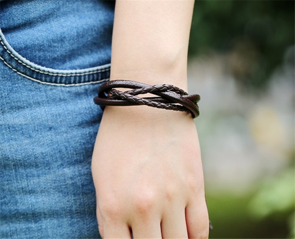 Black Ropes Adjustable Leather Wristband Bracelet Mens Womens Teens Boys Girls