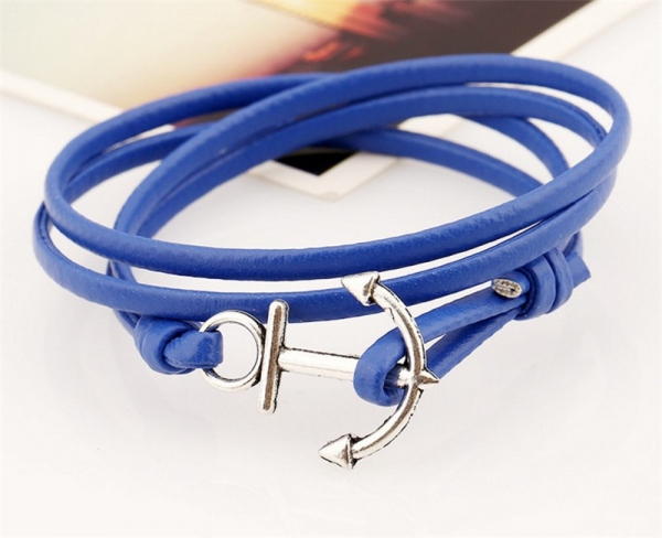 Sailor Anchor Blue Leather Wristband Bracelet Mens Womens Teens