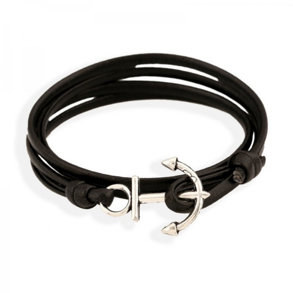Sailor Anchor Black Leather Wristband Bracelet Mens Womens Boys Girls Teens