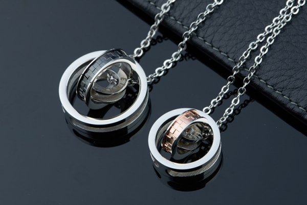 Black Gold Titanium Steel Silver Triple Rings Pendant Lovers Couple Necklace