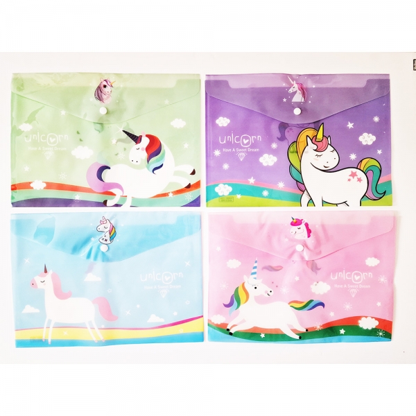 4pk Rainbow Unicorn Fashion A4 Plastic Document Wallets File Folders