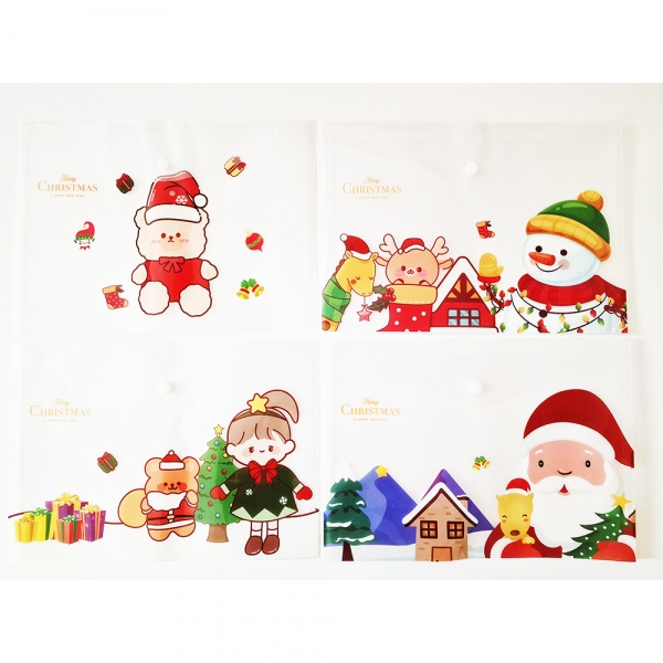4pk Christmas Santa Claus Snowman A4 Plastic Document Wallets File Folders