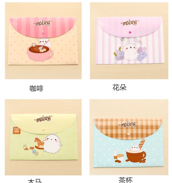 Cute White Rabbit Fashion A4 Plastic Document Wallets File Folders Filing Paper Storage