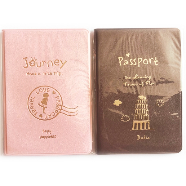 Coffee Pink PU Leather Cute Passport Cover Travel ID Holder Wallet Protector Case