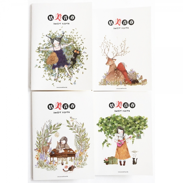 4pk Little Girl And Deer In Forest Cute Mini Notebooks Notepads Pocket Memo Pads