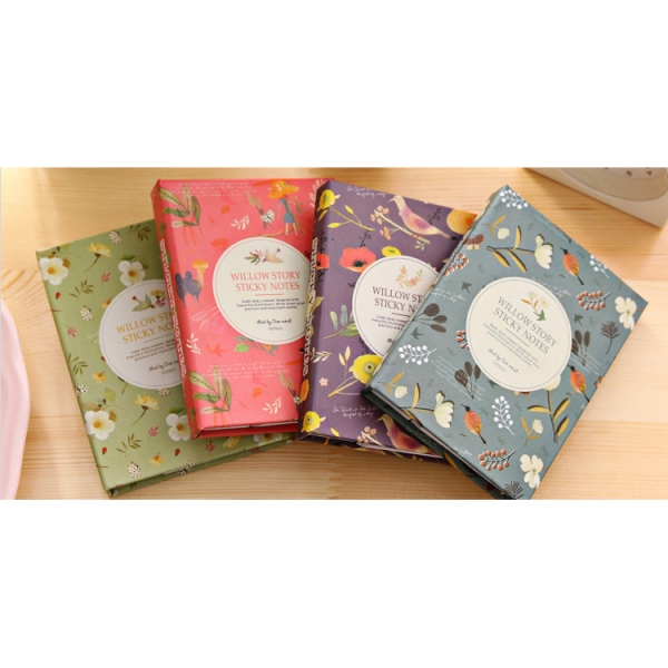 Garden Birds Flowers Cute Floral Notebooks Memo Pads With Coloured Sticky Notes And Ballpoint Pen
