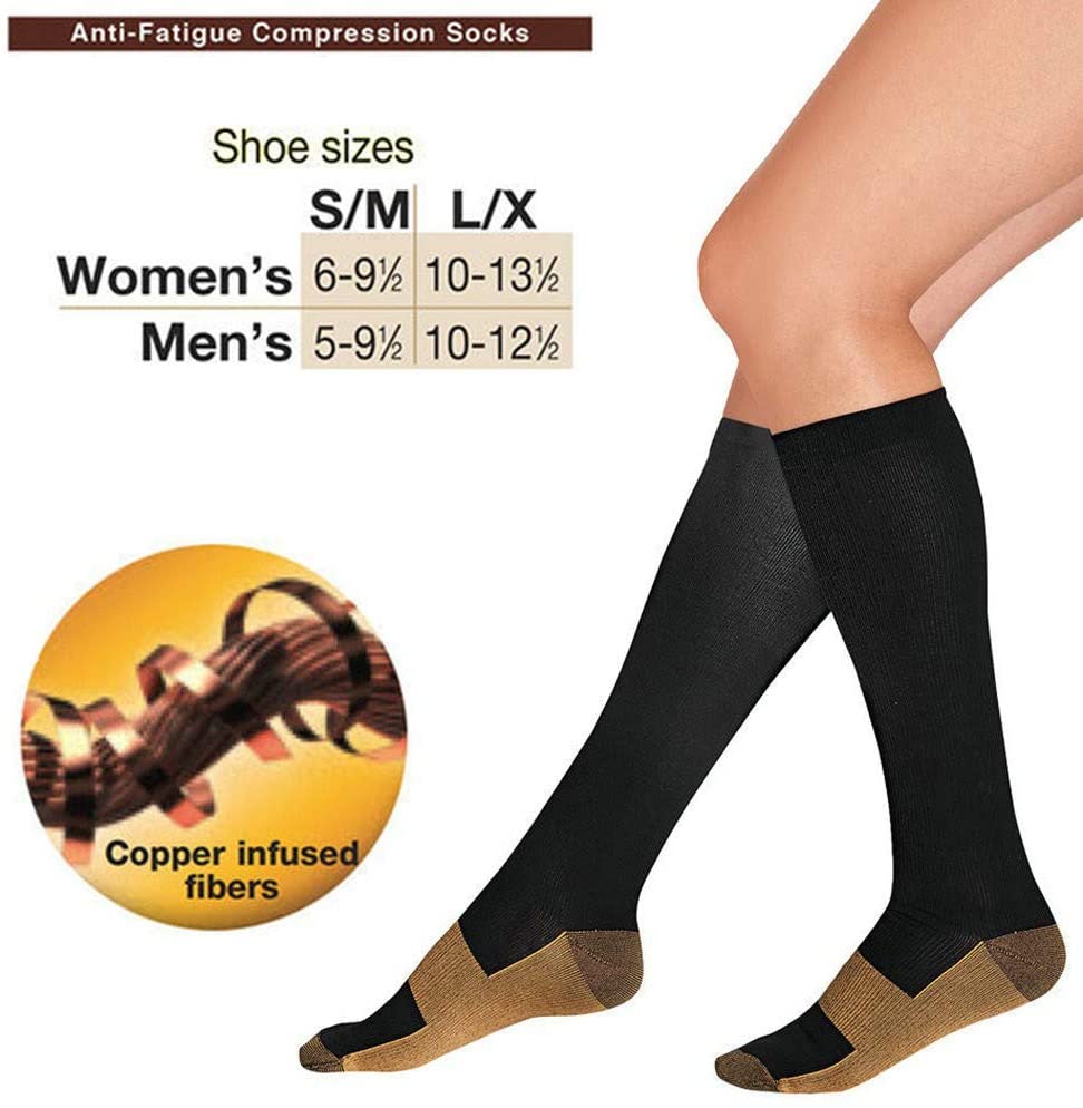 Copper Compression Socks L/XL Anti-fatigue Reduce Swelling S/M 