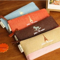Coffee Rocking Horse Paris Eiffel Tower Canvas Cute Pencil Cases Cosmetics Make Up Bags Pen Pouches