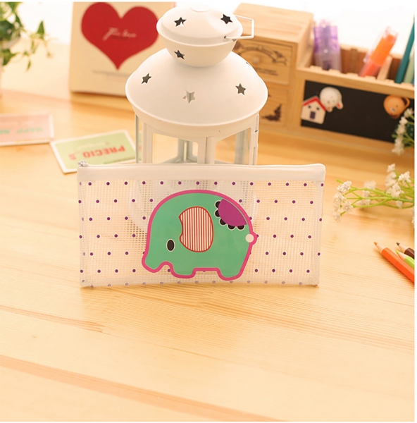 Green Elephant PVC Plastic See Through Cute Pencil Cases Cosmetics Make Up Bags