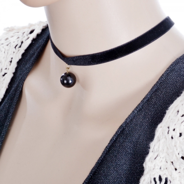 Retro Fashion Black Suede Choker Necklace With Rhinestone Pearl Pendant Charm