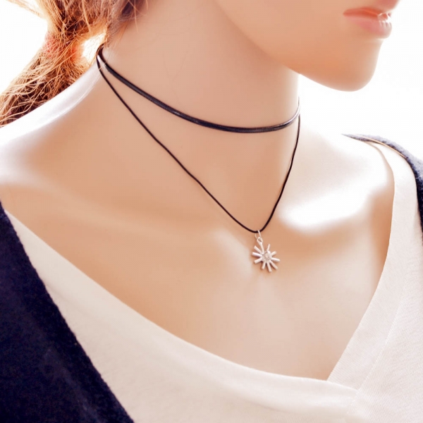 Black Faux Leather Choker Necklace With Silver Star Pendant Charm