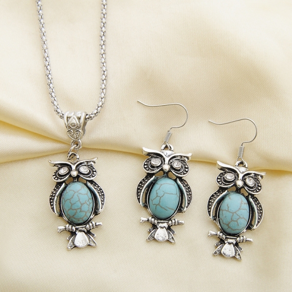 Owls Silver Necklace And Earrings Set Costume Jewellery