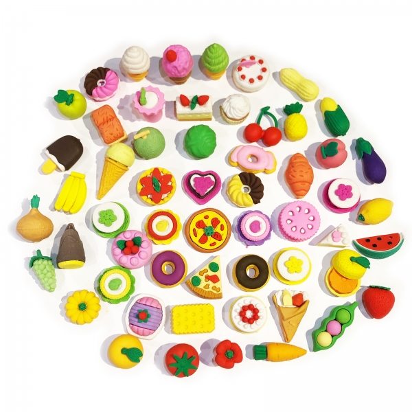 4-200pc Fruits Vegetables Cakes Biscuits 3D Food Shape Puzzle Rubber Erasers