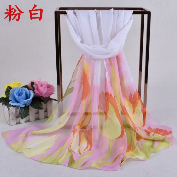 160 50cm Tulip Flowers Print Floral X302 Fashion Ladies Scarves Chiffon Scarf Womens Shawls