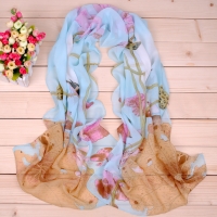 160 50cm Birds And Lotus Flowers Print Floral X019 Fashion Ladies Scarves Chiffon Scarf Womens Shawl