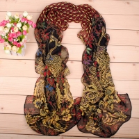 Indian Style Peacock Flowers Fashion Ladies Scarves Chiffon Scarf Womens Shawls