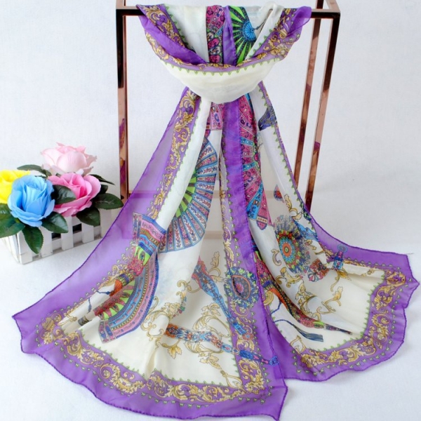 160 50cm Elegant Oriental Fans Print X265 Fashion Ladies Scarves Chiffon Scarf Womens Shawls