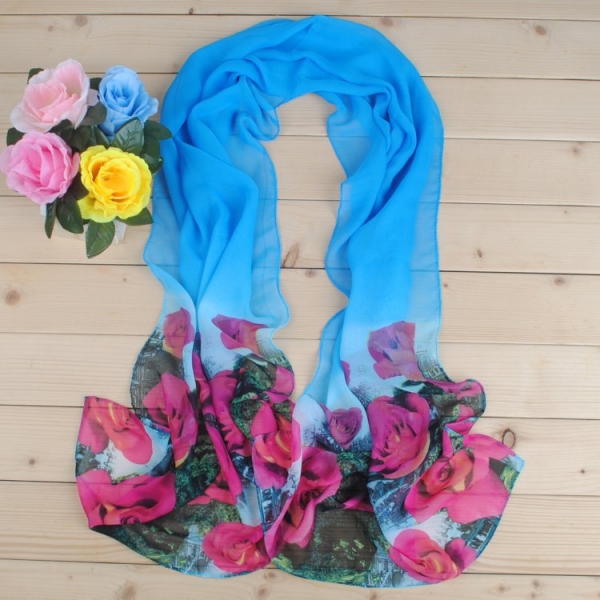 160 50cm Elegant Rose Flowers Print Floral X213 Fashion Ladies Scarves Chiffon Scarf Womens Shawls