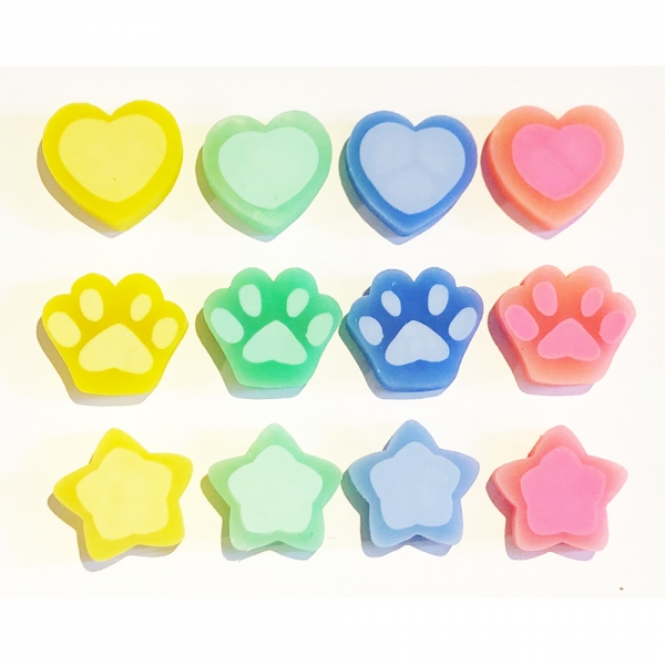 6-24 pk Jelly Colour Love Hearts Cat Paws Star Rubber Erasers Gift Bag Fillers