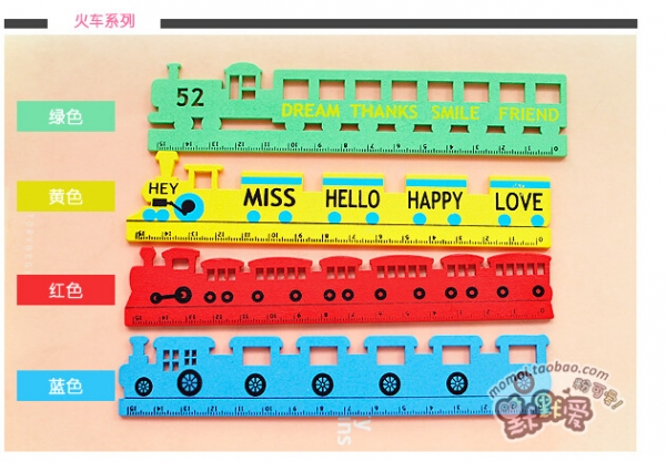15cm Cute Steam Train Shaped Wooden Rulers Kids Party Gift Bag Fillers
